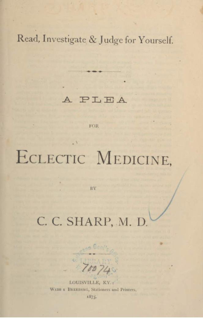 A Plea for Eclectic Medicine