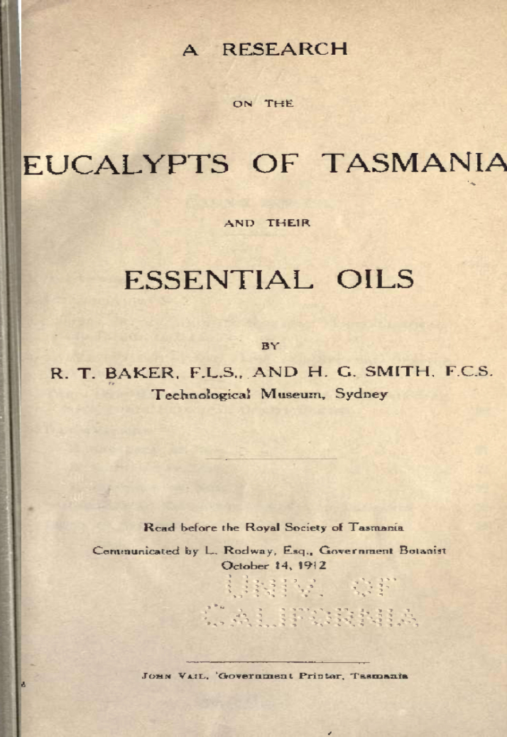 A Research On The Eucalypts Of Tasmania And The Essential Oils